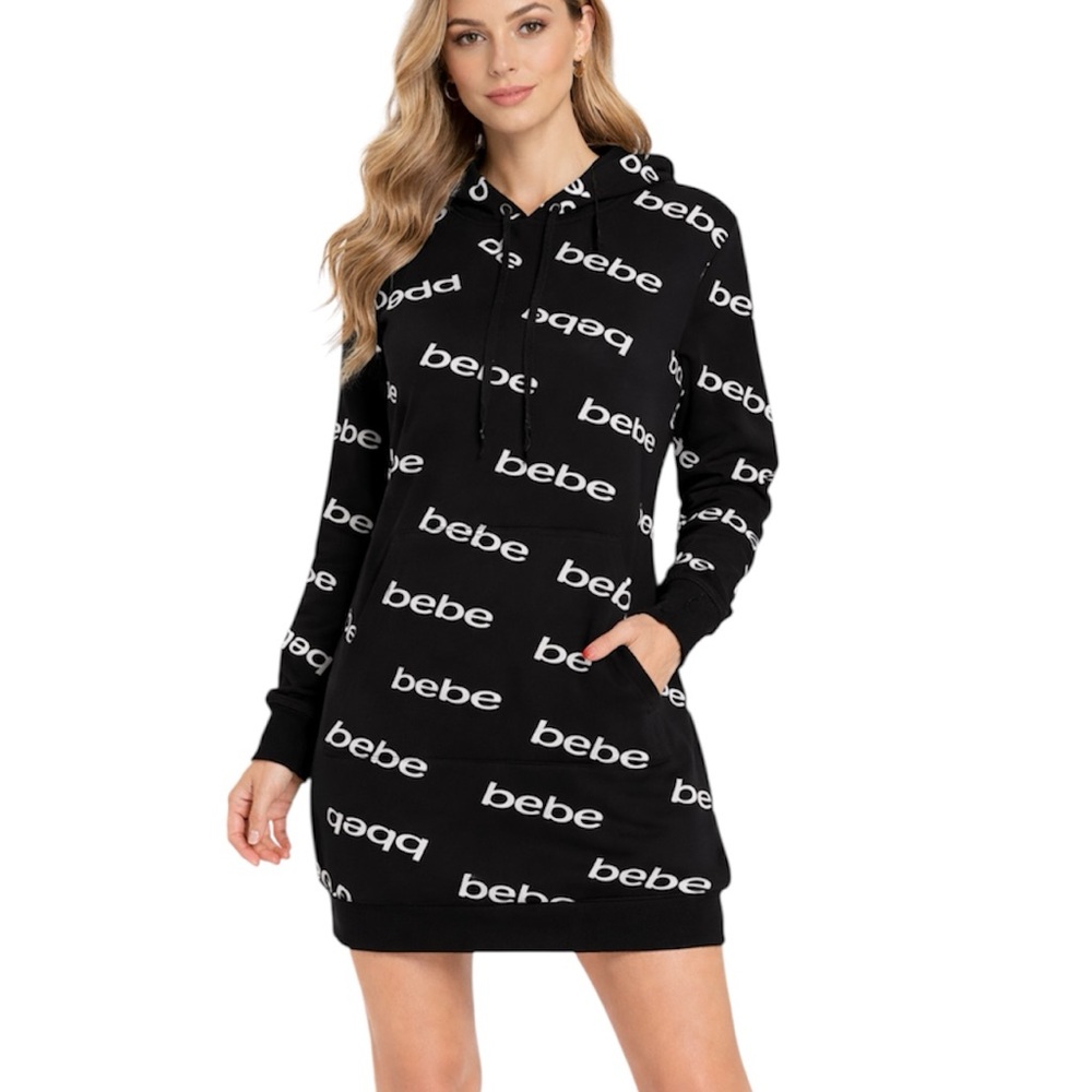Bebe Black Logo Hoodie Dress